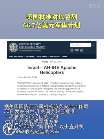 美国批准对以色列66.7亿美元军售计划
